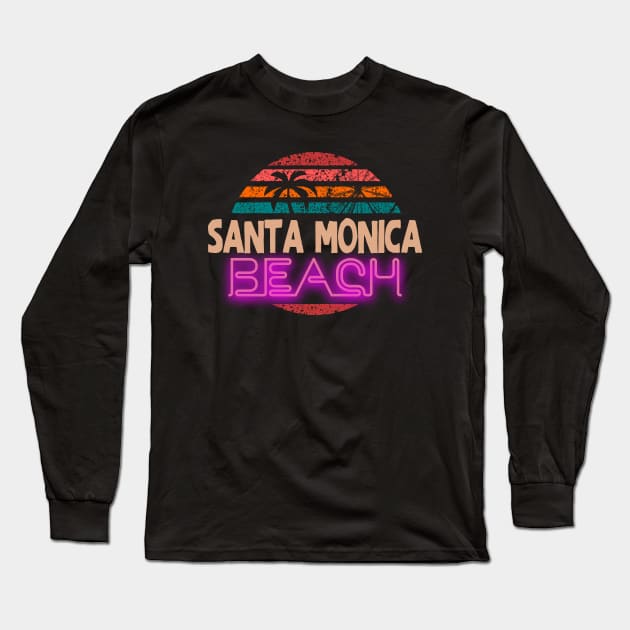 Santa Monica beach vintage retro style sunset california Long Sleeve T-Shirt by SpaceWiz95